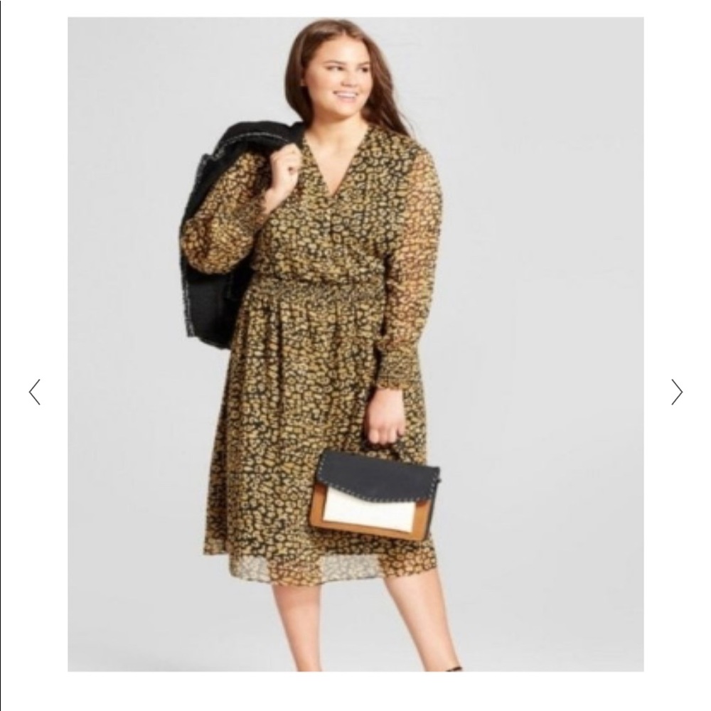 Who What Wear Cheetah Print Long Sleeve Midi Dress